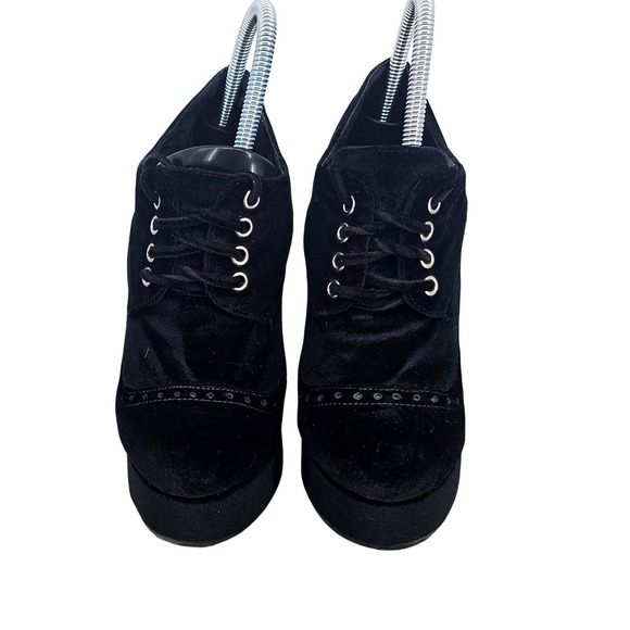 Jeffrey Campbell Pomeroy Black Velvet Platform Brogue Heel Boots 8.5 Y2K Goth - Picture 4 of 10